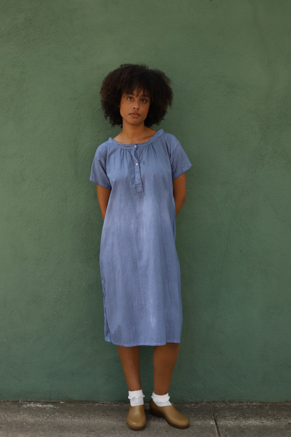 1910s Overdyed Blue Cotton Dress