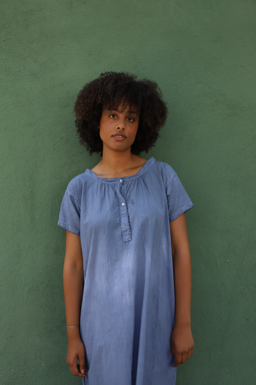 1910s Overdyed Blue Cotton Dress